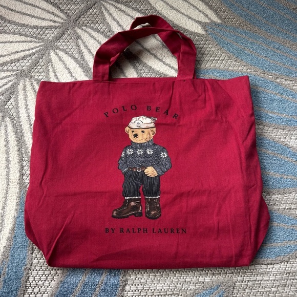 Ralph Lauren Polo Bear Red Canvas Tote Shopping Bag - Picture 2 of 6